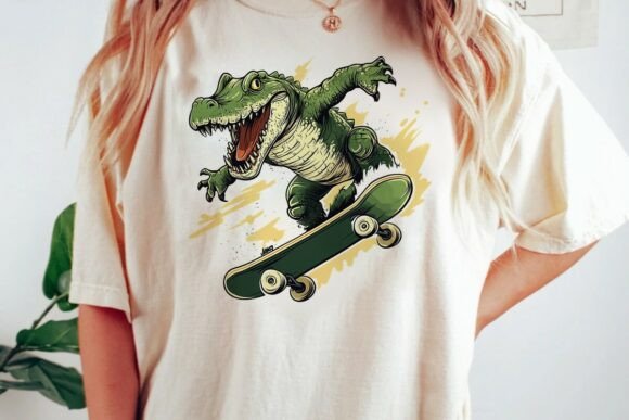 Alligator Skateboarder Graphic Png: Bold Character for Edgy Projects