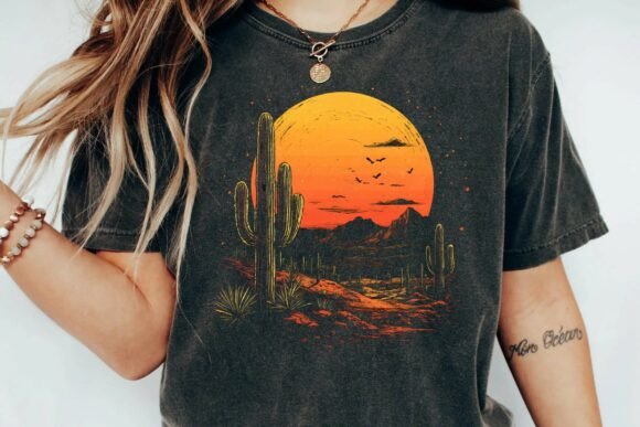 Capturing the Retro West: The Vintage Desert Sunset Graphic