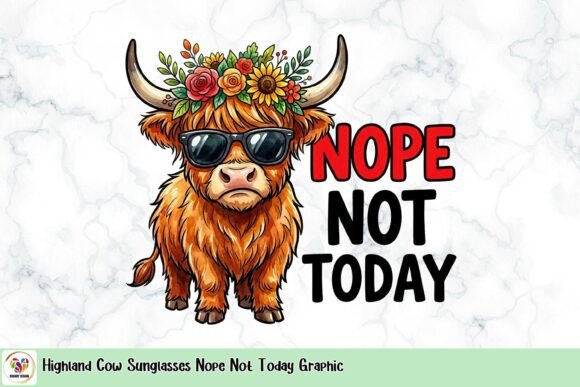 Highland Cow Sunglasses Nope Not Today Graphic: A Sassy Design Asset