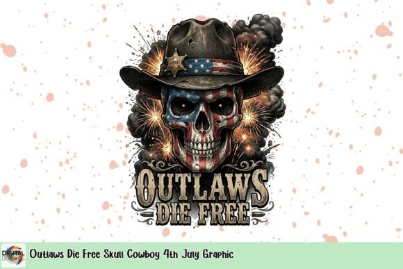 Outlaws Die Free Skull Cowboy: A Bold 4th July Graphic