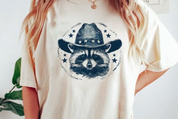 Raccoon Cowboy Stars Graphic Design Png: A Playful Design Asset